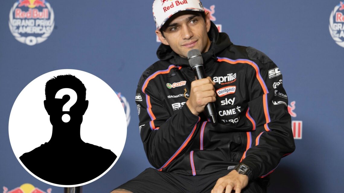 Aprilia rider Jorge Martin speaks to the media at the 2025 MotoGP Americas Grand Prix, inset Mystery driver