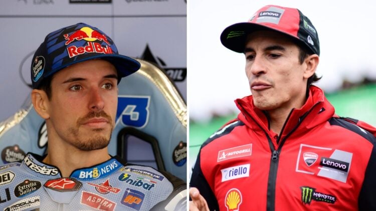 Split image of Alex Marquez (L) and Marc Marquez (R) at the 2025 German Grand Prix