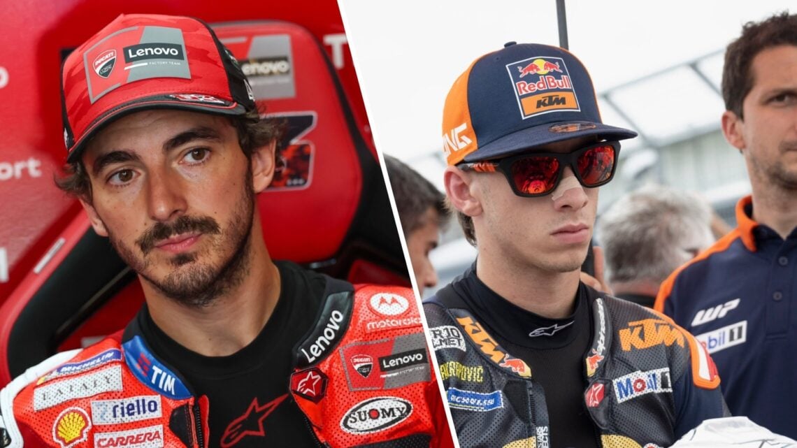 Francesco Bagnaia of Ducati and Pedro Acosta of KTM during the 2025 MotoGP season