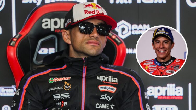 Jorge Martin of Aprilia Racing and Marc Marquez of Ducati during the 2025 MotoGP season