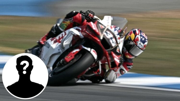 LCR Honda rider Somkiat Chantra during practice at the 2025 Thailand Grand Prix, inset Mystery