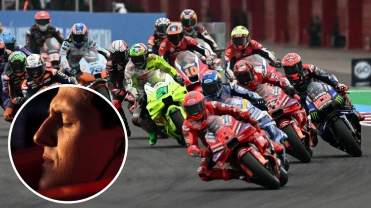 Marc Marquez leads the pack at the 2025 Argentine Grand Prix, inset Michael Schumacher
