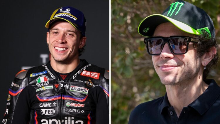 Marco Bezzecchi of Aprilia Racing and Valentino Rossi
