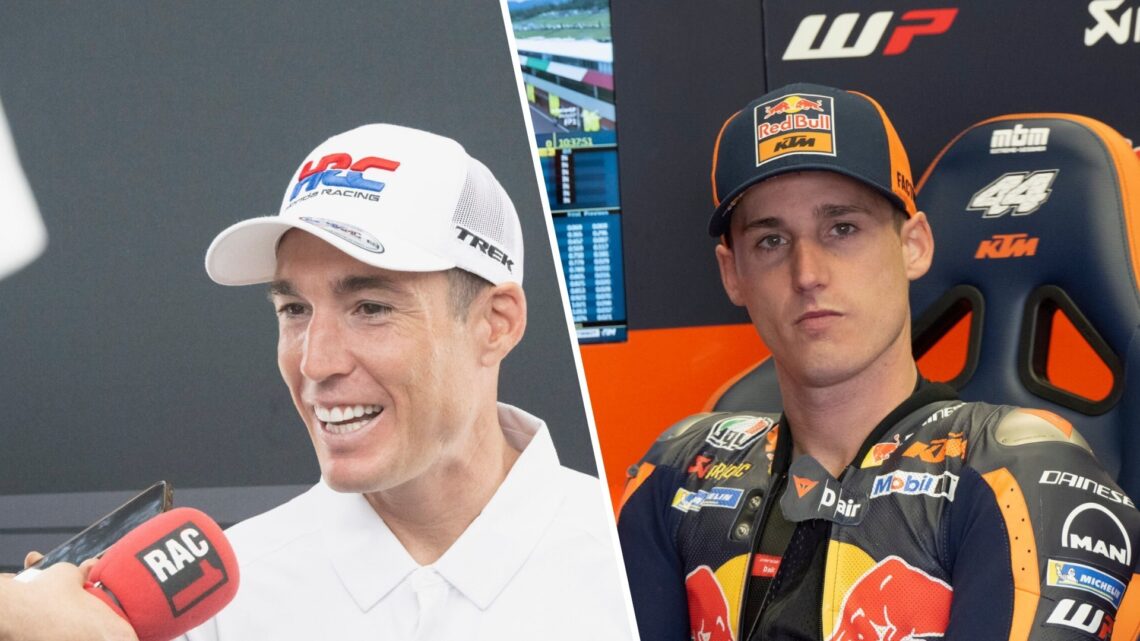 Split image of Honda test rider Aleix Espargaro (L) and KTM test rider Pol Espargaro (R)