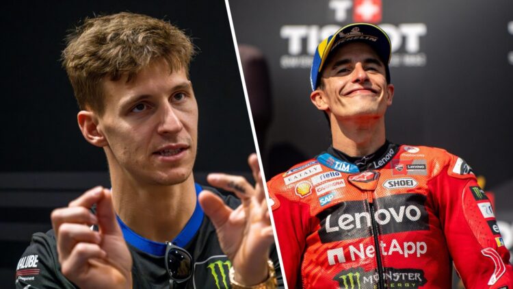 Split image of Yamaha rider Fabio Quartararo (L) and Ducati rider Marc Marquez (R)