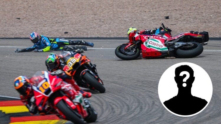 Ai Ogura of Trackhouse crashes into Joan Mir of Honda at the German Grand Prix