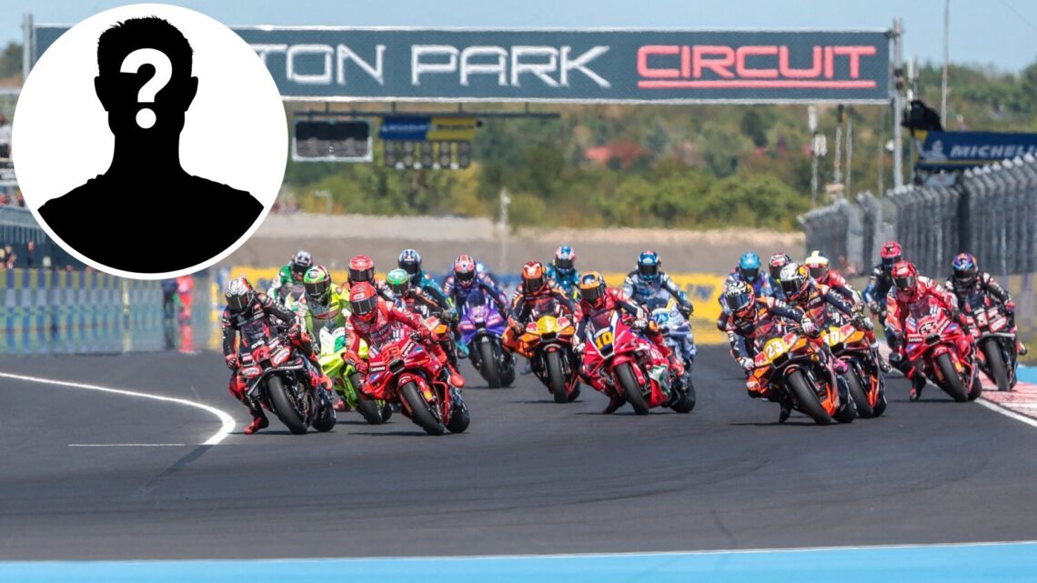 MotoGP riders at the start of the 2025 Hungarian Grand Prix, inset Mystery