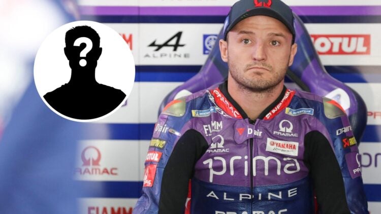 Jack Miller sitting in the Pramac garage with a mystery overlay image