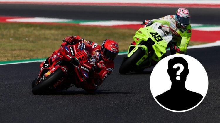 Marc Marquez of Ducati and Fabio Di Giannantonio of VR46 Racing at the 2025 Italian Grand Prix