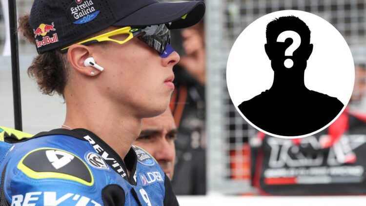 Italtrans Racing Team Moto2 rider Diogo Moreira on the grid at the 2025 German Grand Prix, inset Mystery