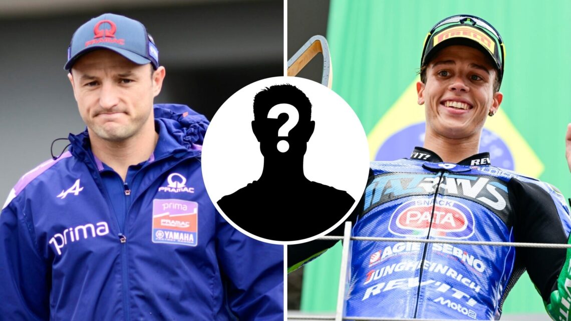 Pramac Yamaha rider Jack Miller in the 2025 MotoGP German Grand Prix pit lane and Italtrans Moto2 rider Diogo Moreira celebrates winning the 2025 A...