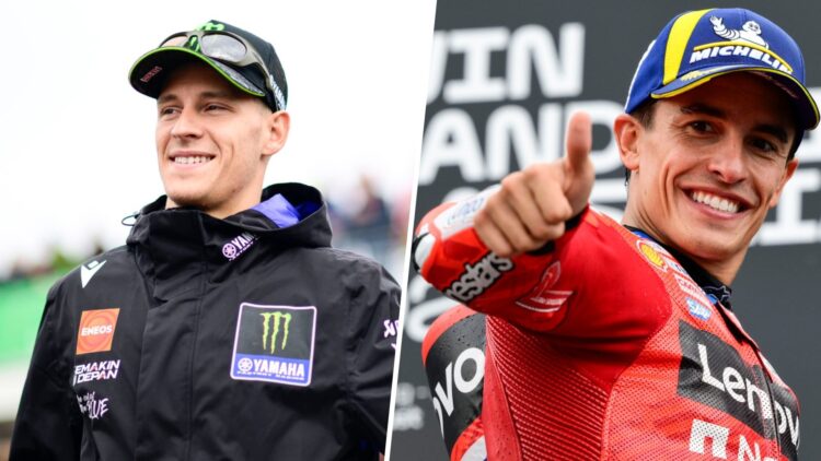 Split image of Yamaha rider Fabio Quartararo (L) and Ducati rider Marc Marquez (R)