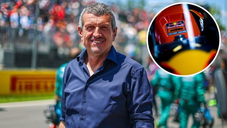 Guenther Steiner on the 2025 F1 Canadian Grand Prix grid, inset Red Bull KTM Factory Racing logo