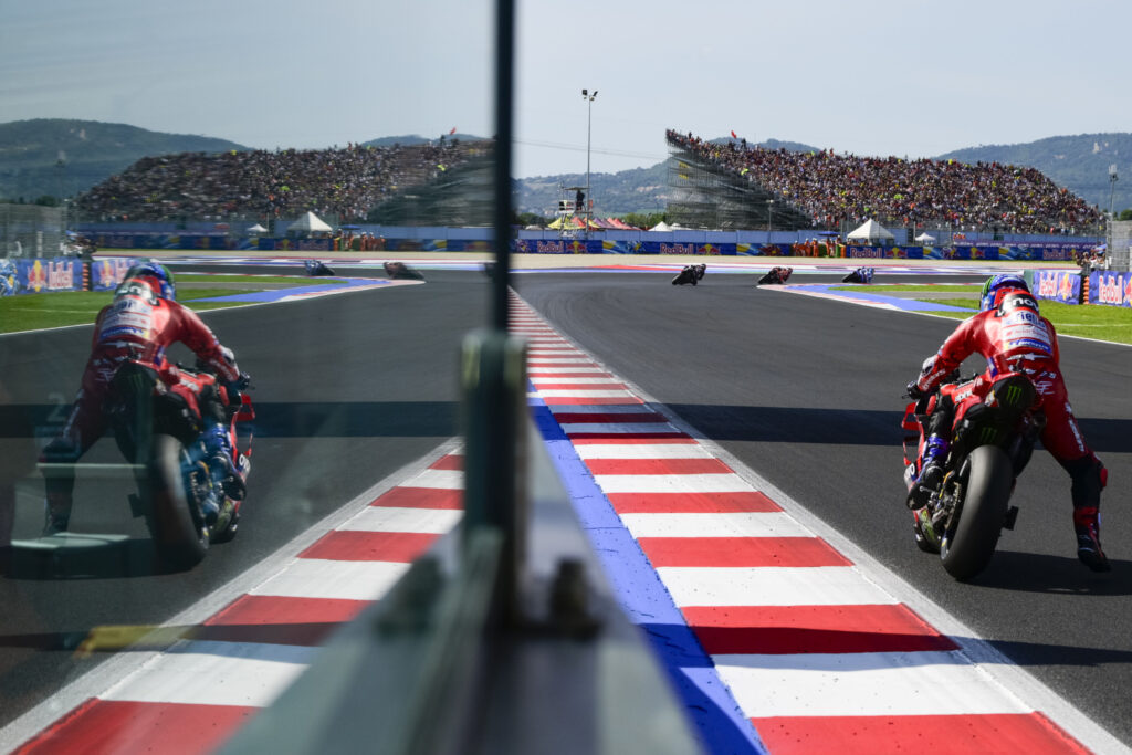 Ducati rider Francesco Bagnaia on track during qualifying for the 2025 MotoGP San Marino Grand Prix at Misano