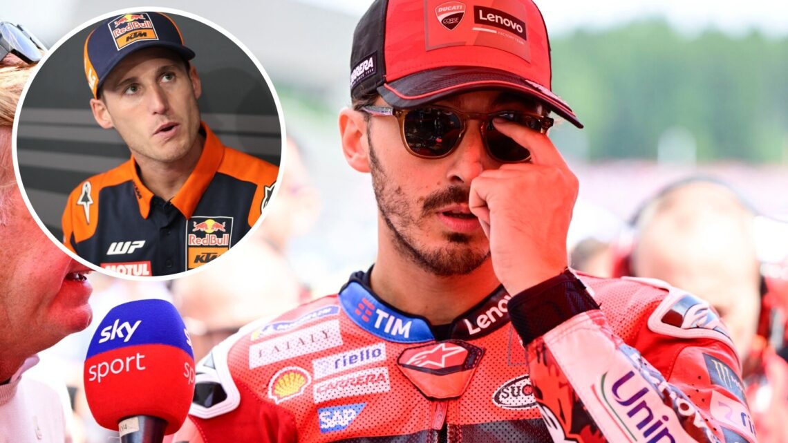 Francesco Bagnaia of Ducati at the 2025 Austrian Grand Prix, inset Pol Espagaro