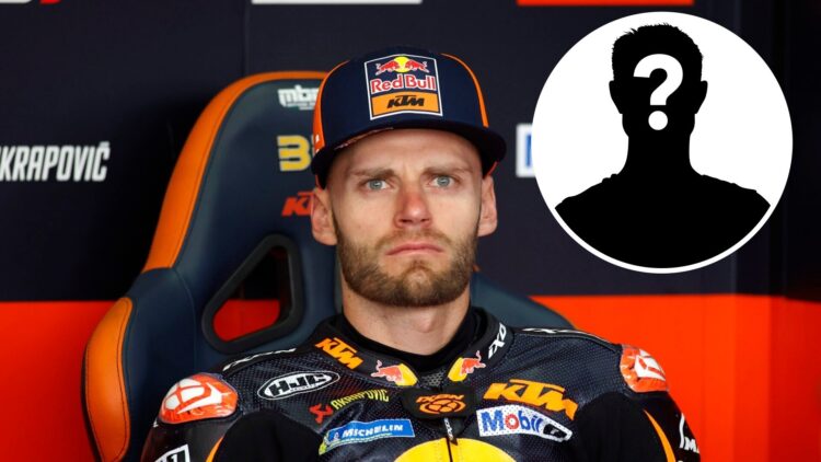 Brad Binder in the KTM garage at the 2025 MotoGP German Grand Prix, inset Mystery
