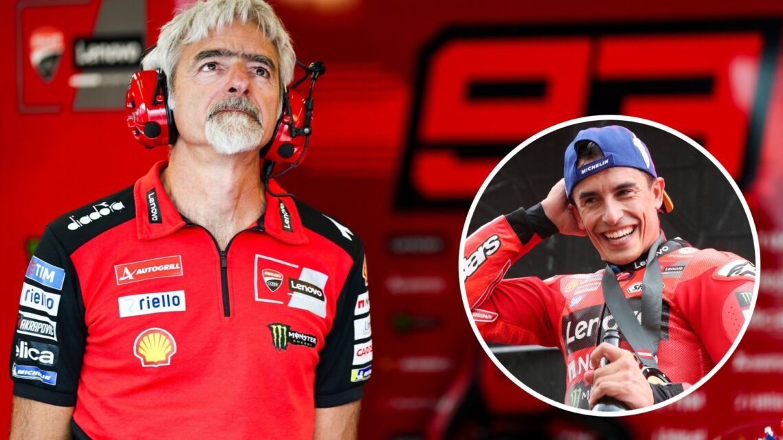 Ducati general manager Luigi Dall'Igna stands the garage during the Balaton Park Sprint Race at the 2025 MotoGP Hungarian Grand Prix with an inset ...