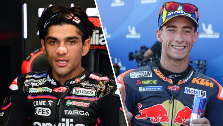 Jorge Martin of Aprilia Racing and Pedro Acosta of KTM Factory Racing during the 2025 MotoGP season