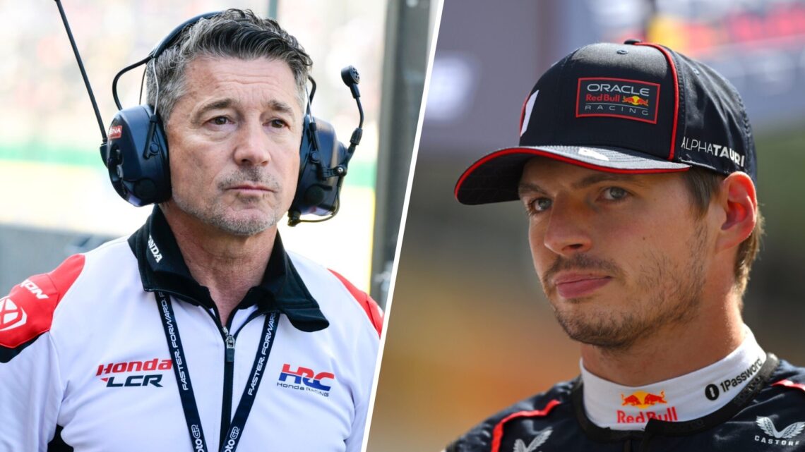 LCR MotoGP team owner Lucio Cecchinello looks on at the 2025 French Grand Prix and Red Bull F1 driver Max Verstappen before the 2025 Italian Grand ...