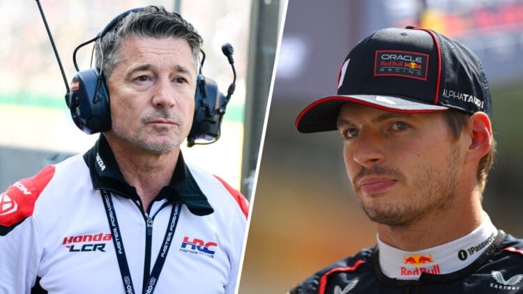 LCR MotoGP team owner Lucio Cecchinello looks on at the 2025 French Grand Prix and Red Bull F1 driver Max Verstappen before the 2025 Italian Grand ...