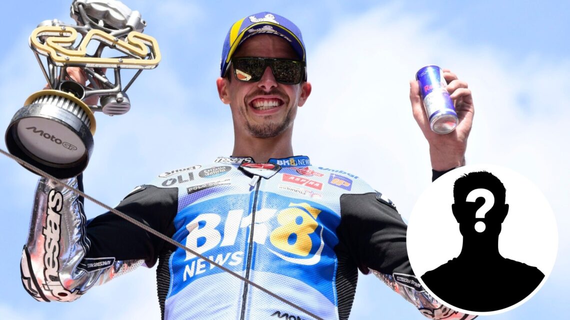 Gresini rider Alex Marquez celebrates winning the 2025 MotoGP Catalan Grand Prix in Barcelona, inset Mystery