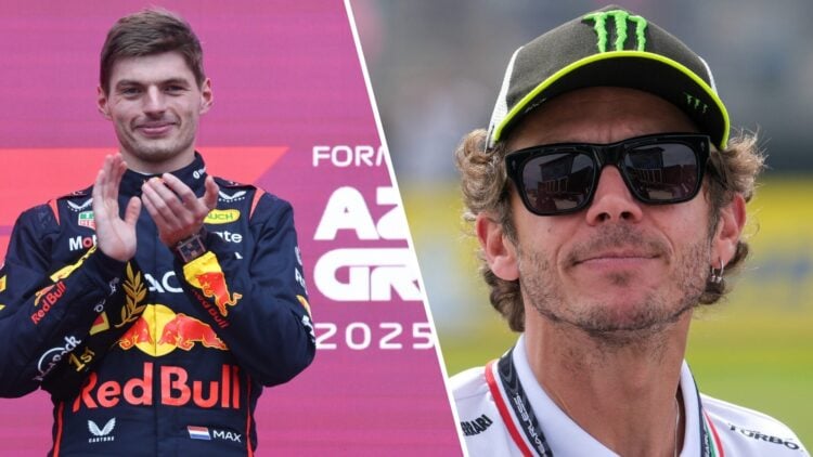 Max Verstappen of Red Bull Racing and Valentino Rossi of VR46 Racing during the 2025 Formula 1 and MotoGP seasons