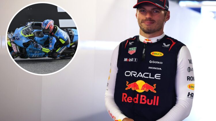 Red Bull F1 driver Max Verstappen stands in the garage at the 2025 Italian Grand Prix, inset Ai Ogura