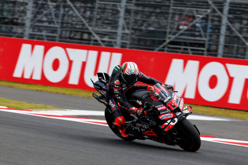 Aprilia Racing rider Marco Bezzecchi seen in action during