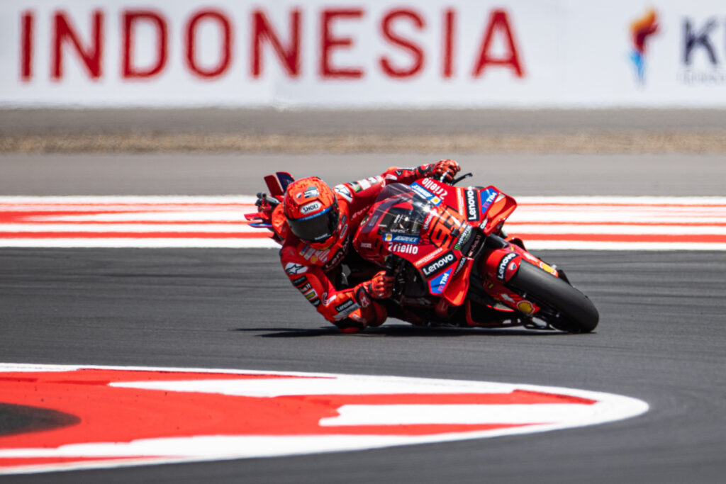 Ducati rider Marc Marquez during qualifying at the 2025 Indonesian Grand Prix