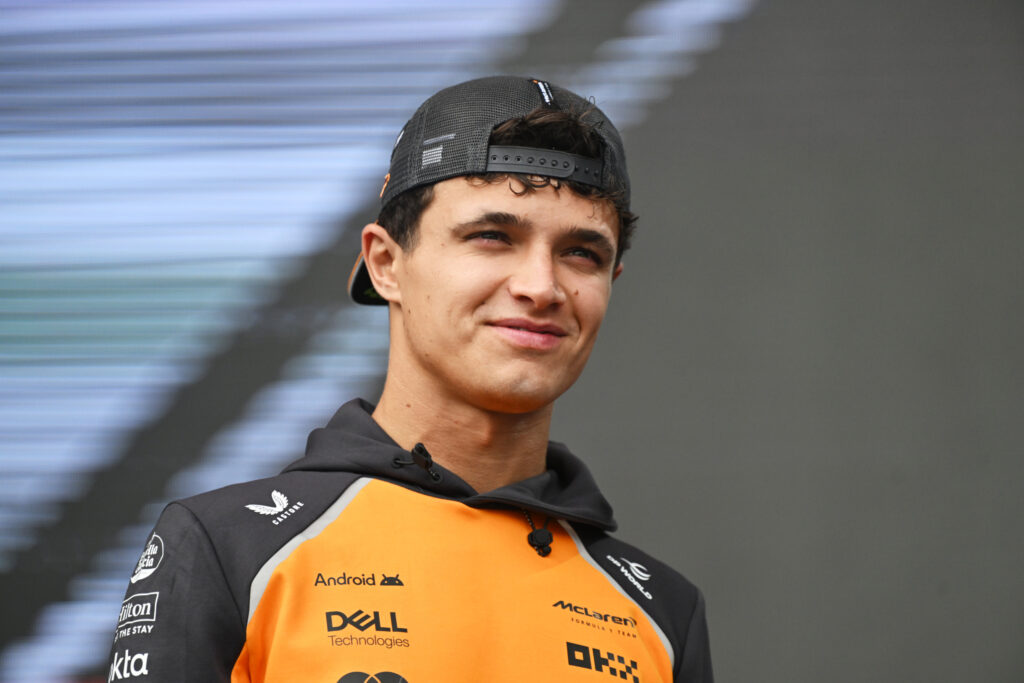 McLaren driver Lando Norris pictured on stage prior to final practice at the 2025 Singapore Grand Prix