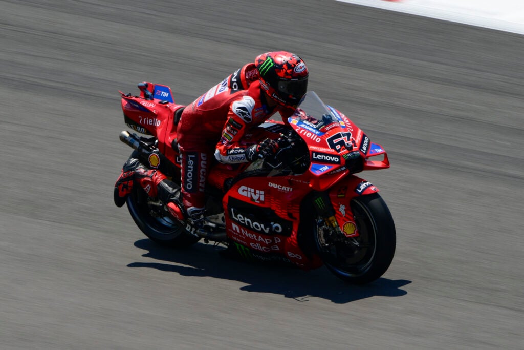 Francesco Bagnaia practices his starts during the 2025 Indonesian Grand Prix