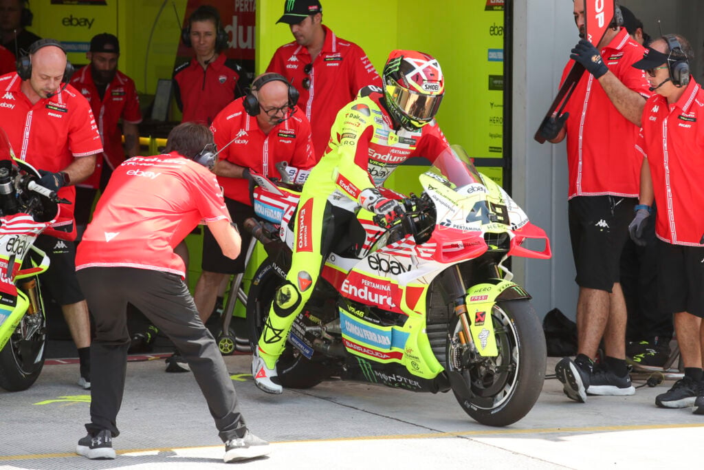 Fabio Di Giannantonio exiting his garage at the Grand Prix of Indonesia