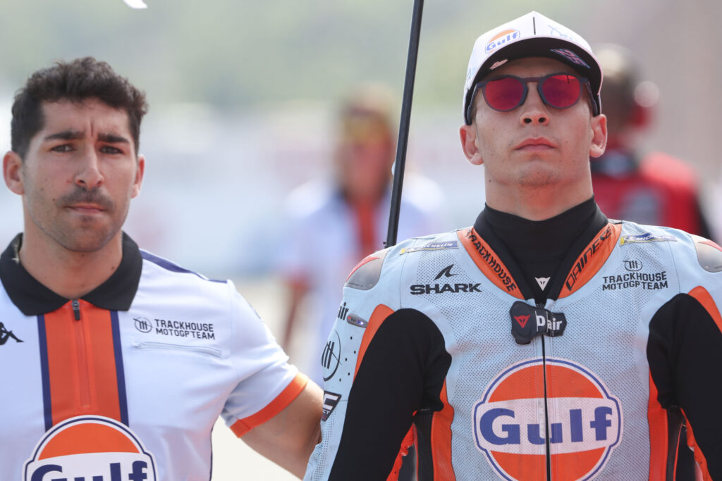 Raul Fernandez of Trackhouse on the grid before the 2025 MotoGP Indonesian Grand Prix
