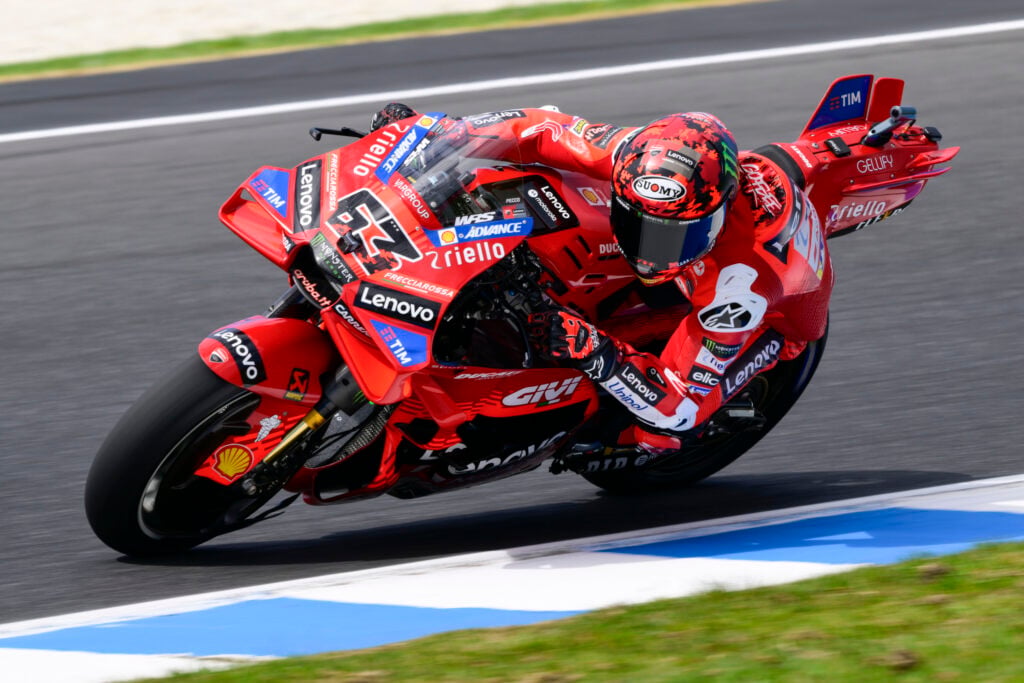 Ducati rider Francesco Bagnaia on track at Phillip Island during practice for the 2025 MotoGP Australian Grand Prix