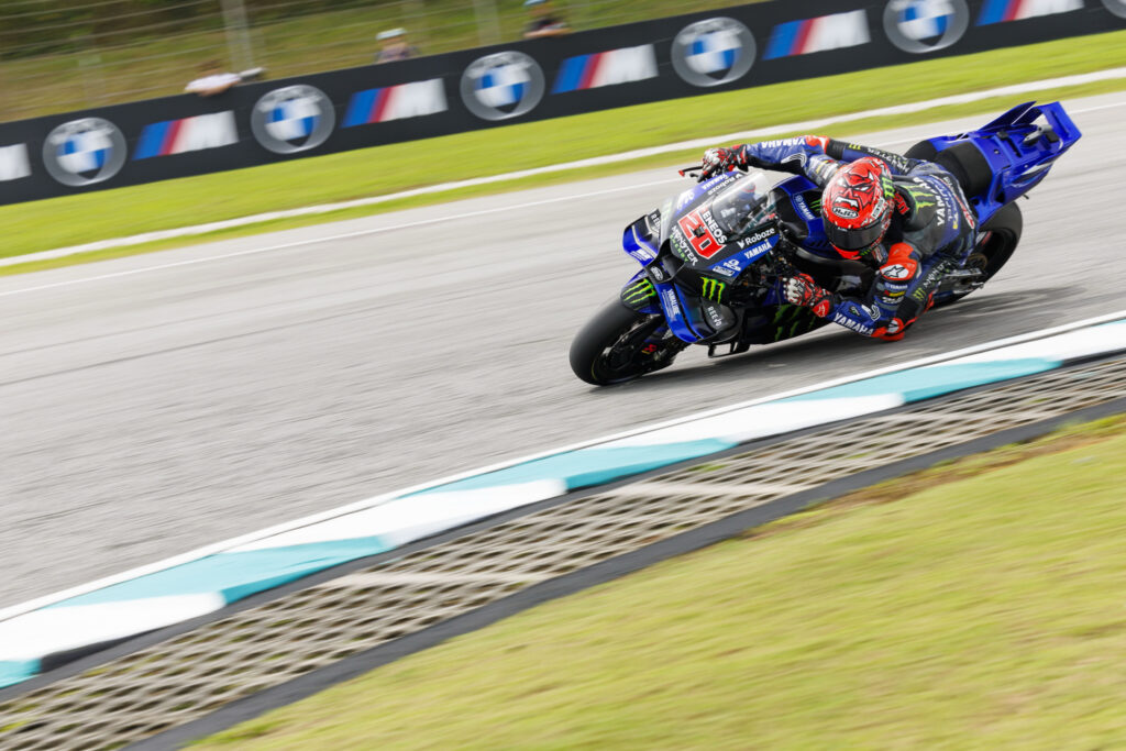 Yamaha rider Fabio Quartararo on track during practice for the 2025 MotoGP Malaysian Grand Prix at Sepang
