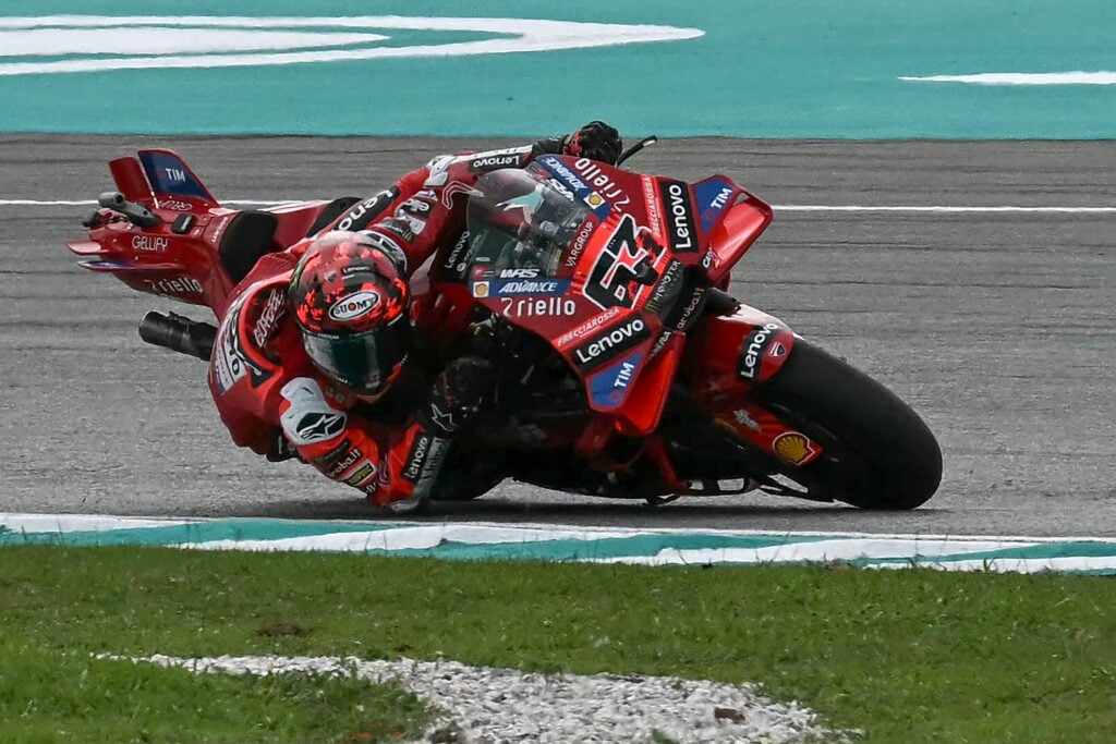 Ducati rider Francesco Bagnaia leading the Sprint race at the Malaysian Grand Prix.