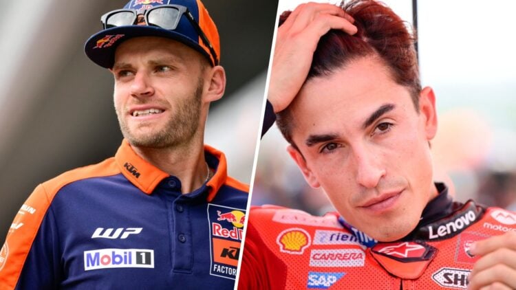 Split image of KTM rider Brad Binder (L) and Ducati rider Marc Marquez (R) at the 2025 Indonesian Grand Prix