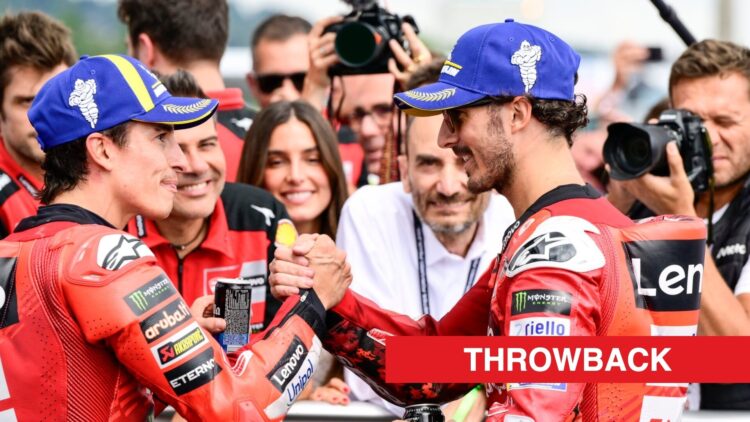 Marc Marquez and Francesco Bagnaia shake hands after the 2025 German Grand Prix