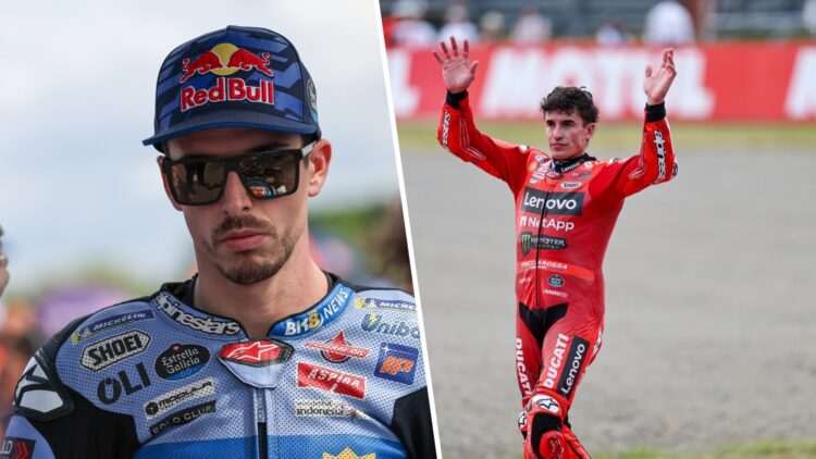Split image of Gresini rider Alex Marquez (L) and Ducati rider Marc Marquez (R) after winning the 2025 MotoGP title