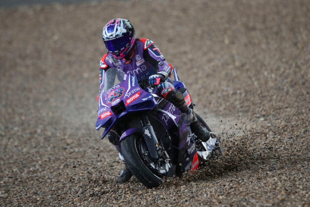 Jack Miller rides through the gravel on the Pramac MotoGP bike