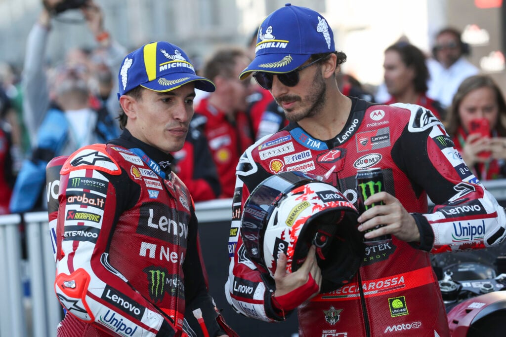 Ducati riders Marc Marquez and Francesco Bagnaia speak after qualifying at the 2026 French Grand Prix