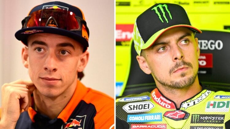 Pedro Acosta of KTM in a media debrief; Fabio Di Giannantonio of VR46 in the garage