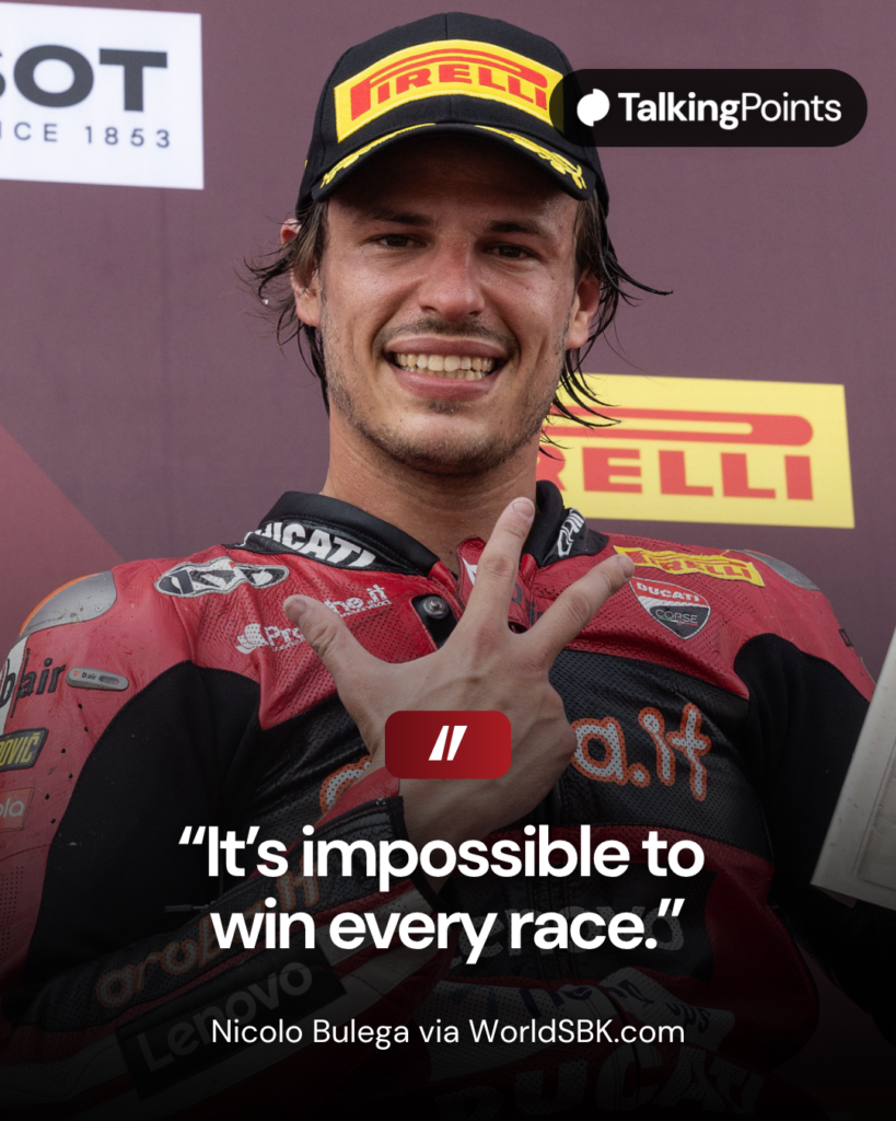 Ducati's Niccolò Bulega He celebrated after winning Race 3 of the 2026 World Superbike Championship at Aragon.