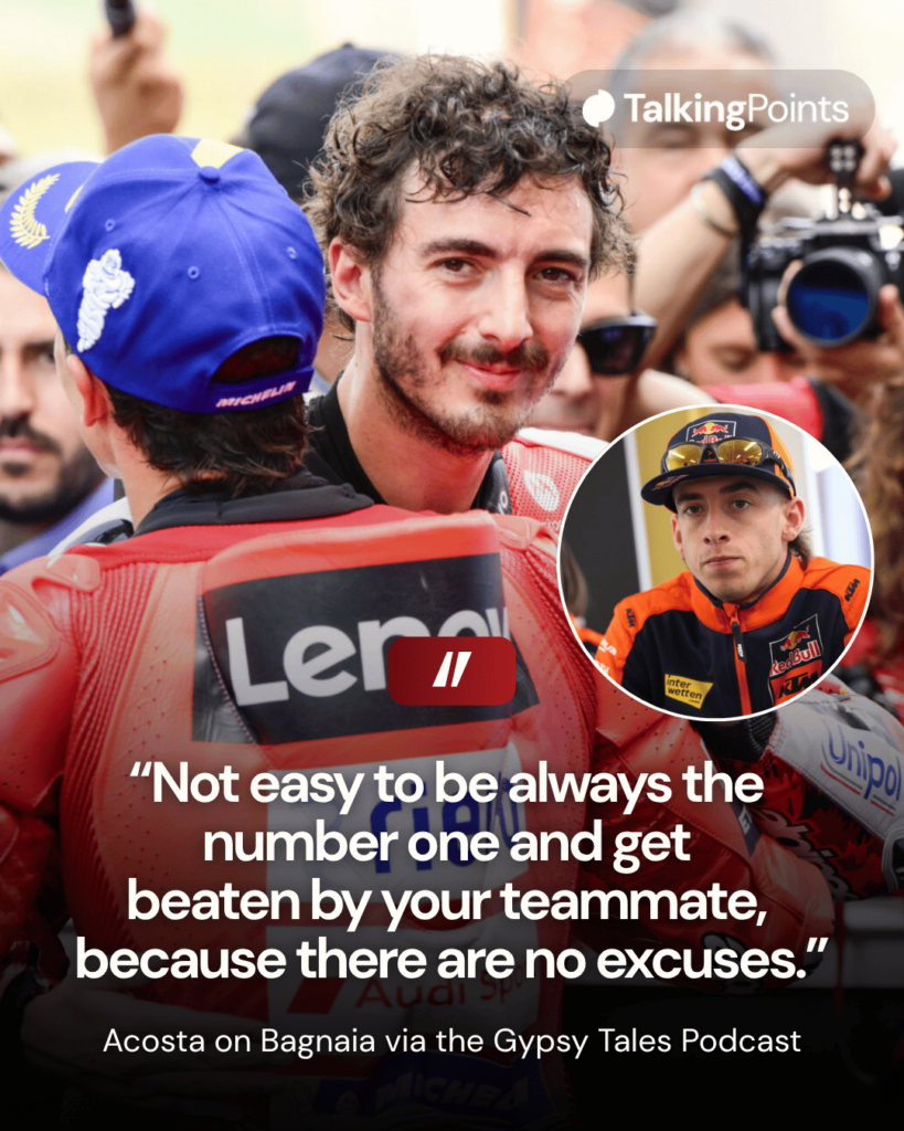 Francesco Bagnaia and Ducati's Marc Marquez embrace at Parc Ferme in Pedro Acosta during the 2025 Italian Grand Prix.