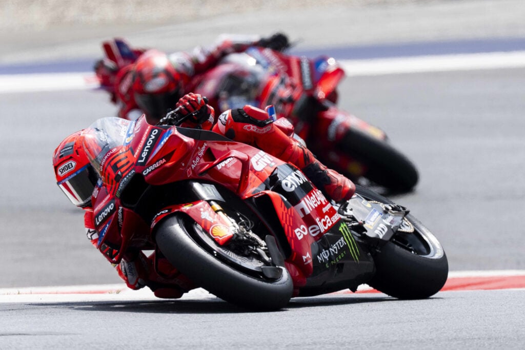 Francesco Bagnaia and Ducati's Marc Marquez at the Austrian Grand Prix.