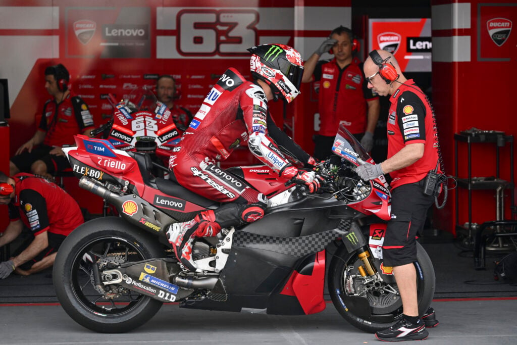 Francesco Bagnaia leaves the Ducati garage during the 2026 MotoGP pre-season test in Thailand