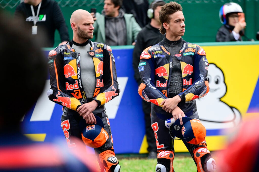 KTM's Brad Binder and Pedro Acosta on the grid before the 2026 MotoGP French Grand Prix