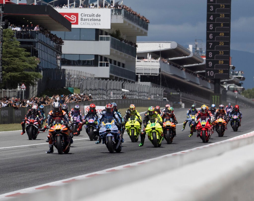 MotoGP riders start from the Grid at the Catalan Grand Prix.
