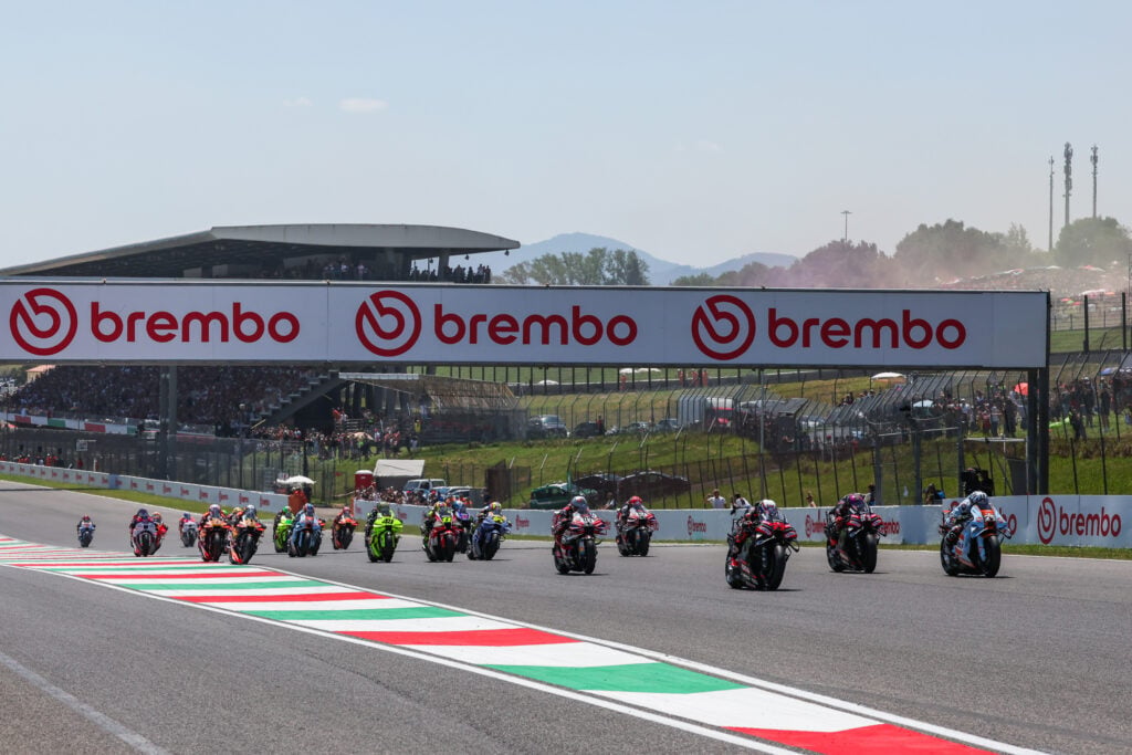 An overview of the start of the 2026 MotoGP Italian Grand Prix at Mugello