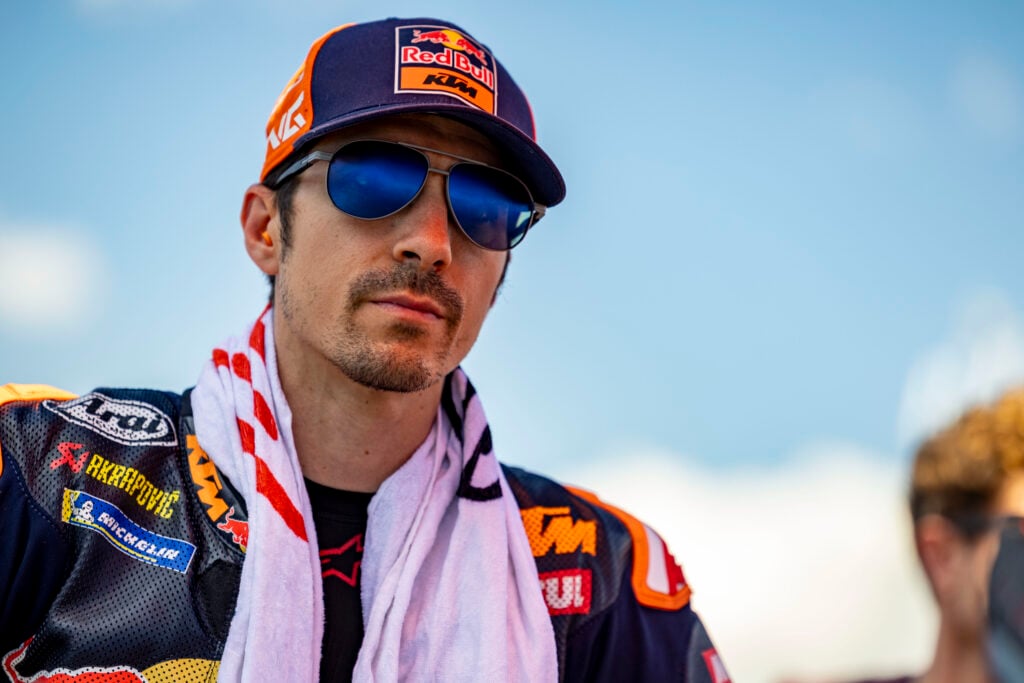 KTM Tech3 rider Maverick Vinales looks on from the grid before the 2026 MotoGP Hungarian Grand Prix